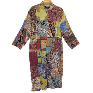 SACRED THREADS Boho Gypsy Patchwork Duster Long Cardigan Pockets Buttons S/M
